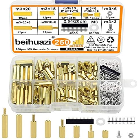 beihuazi® M3 Abstandshalter Hex Distanzhülsen PCB Board/Platinen Männlich Weiblich Gewinde Abstandsbolzen für Raspberry Pi Mainboard (250 Stück Messing) Cover