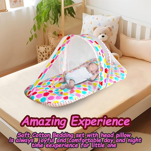 Image of VParents Mite (Polka Dots) Cotton Bedding Set & Mosquito Net