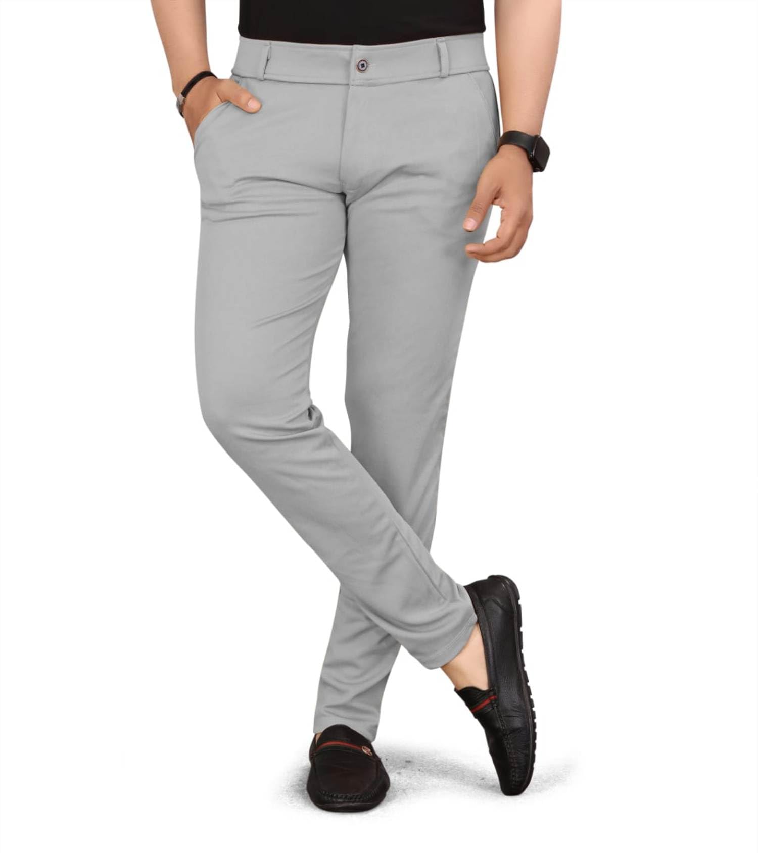 Boostrix Men's Solid Lycra Slim Fit Stretchable Casual Wear Comfortable Formal Trousers Pants (S-F-201590_Grey_28) | Rise Style: Mid Rise