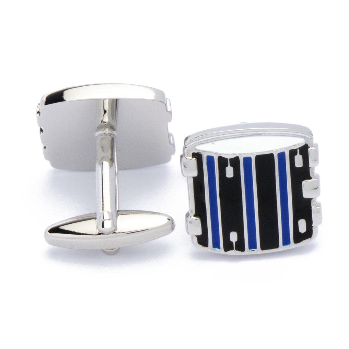 Gemelli - Drum Drum Kit Blu e Nero - Asimmetrico - 20mm x 19mm - Gemelli per strumenti a percussione, Gemelli di genere musicale