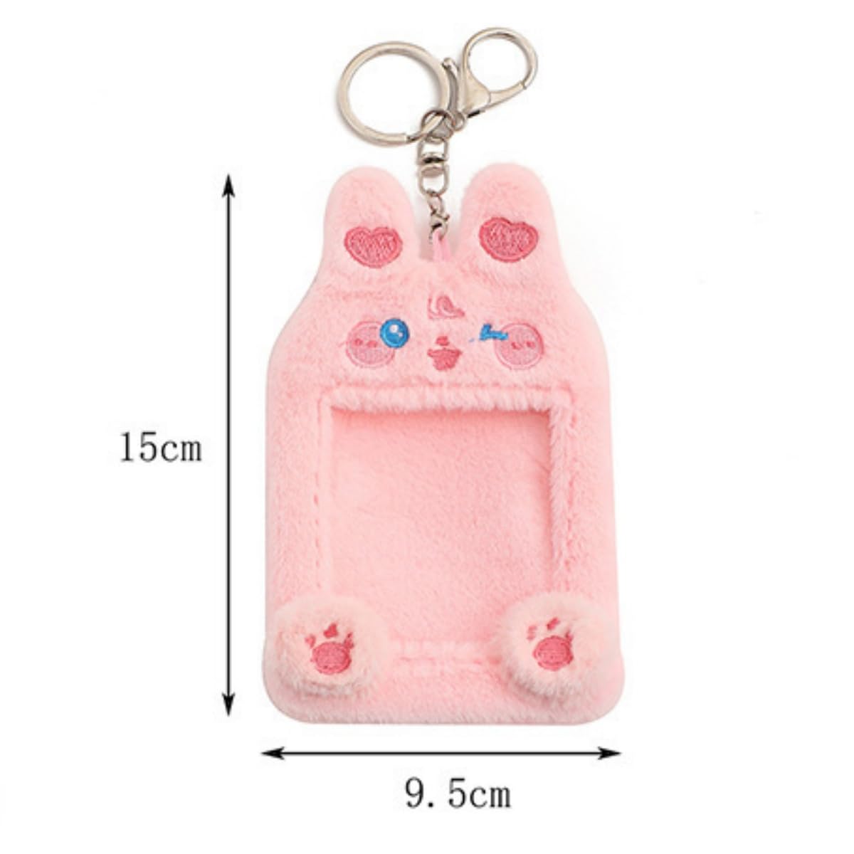 Porte-Photo en Peluche Lapin Mignon, Porte-Carte d'Identité avec Porte-Clés, Étui de Protection pour Photocards, Carte Bancaire, Décoration pour Sac à Dos, Cadeau pour Filles et Fans (A09)