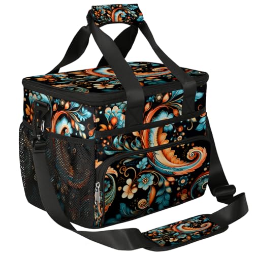 Abstract Flowers Insulated Picnic Backpack Lunch Box for Women Men Picnic Basket Tote Lunch Bag Picnic Bag Portable Lunch Bags for Picnic, Beach, Work, Trip,Office, Camp Colorful Art