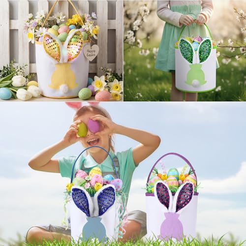 Image of Honeydak 6 Pcs Easter Bunny Basket for Kids Paillette Ear Tote Bag Color 1