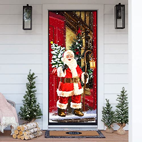 Flagwix Door Covers Printed-Santa Claus Will Visit You At Home This Christmas Door Cover Qnn369D, 30"X80" Outdoor Nativity Scenes Sign For Front Door Draft, Porch Home Holidays Decorations #TOP1