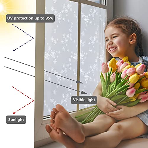 Image of WISDOM Privacy Window Film Frosted Glass Film Glass Film No Glue Anti-UV Window Sticker Non Adhesive for Privacy Office Meeting Room Bathroom Living Room (Snowflake Frosted, 24 x 118 inch)
