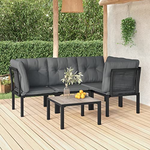 QZZCED Gartenmöbel-Sets Garten-Loungemöbel Balkonmöbel-Set Terrassengarnitur 5-TLG. Garten-Lounge-Set Schwarz und Grau Poly Rattan für Garten, Terrasse und Balkon