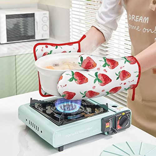 Strawberry Oven Mitts,Strawberry Pot Holders Sets Cute,Kitchen Resistant Hot Pads With Polyester Non-Slip Bbq Gloves For Kitchen, Cooking, Baking,Grilling Oven Glove #TOP2
