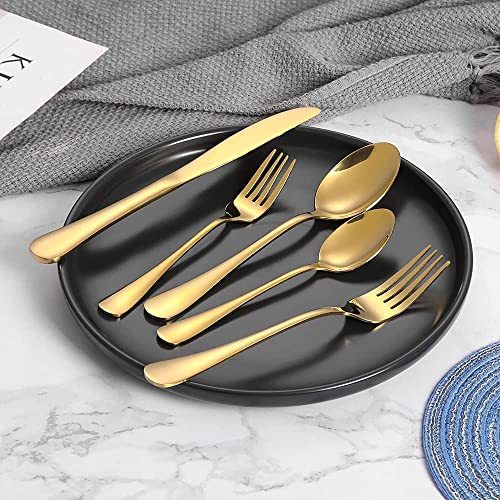 Image of Gold Silverware Set, Gold Flatware Set for 4, Stainless Steel Tableware Cutlery Set, Utensil Sets for Kitchen, Forks and Spoons Silverware (Gold, Set of 20)