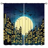 Djaby City Heroes Curtains, Night Bat Heroes Moon Cartoon City Window Treatments for Living Room Kids Boys Bedroom Home 42' W X 45' L(No Blackout)
