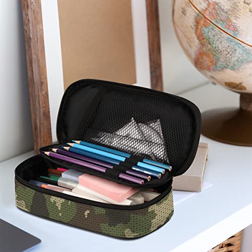 Image of Pardick Green Camouflage Big Capacity Pencil Pen Case Camo Print Large Pencil Pouch with Zipper Compartments Pencil Bag for Boys Girls Adults Student Office School Supplies