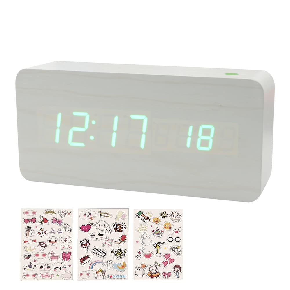 ZEYUAN Wooden Digital Alarm Clock 8 Levels Adjustable Brightness Digital Clock with LED Time Date Temperature Display Sound Control Weekday/Weekend Mode for Bedroom Bedside Desk office