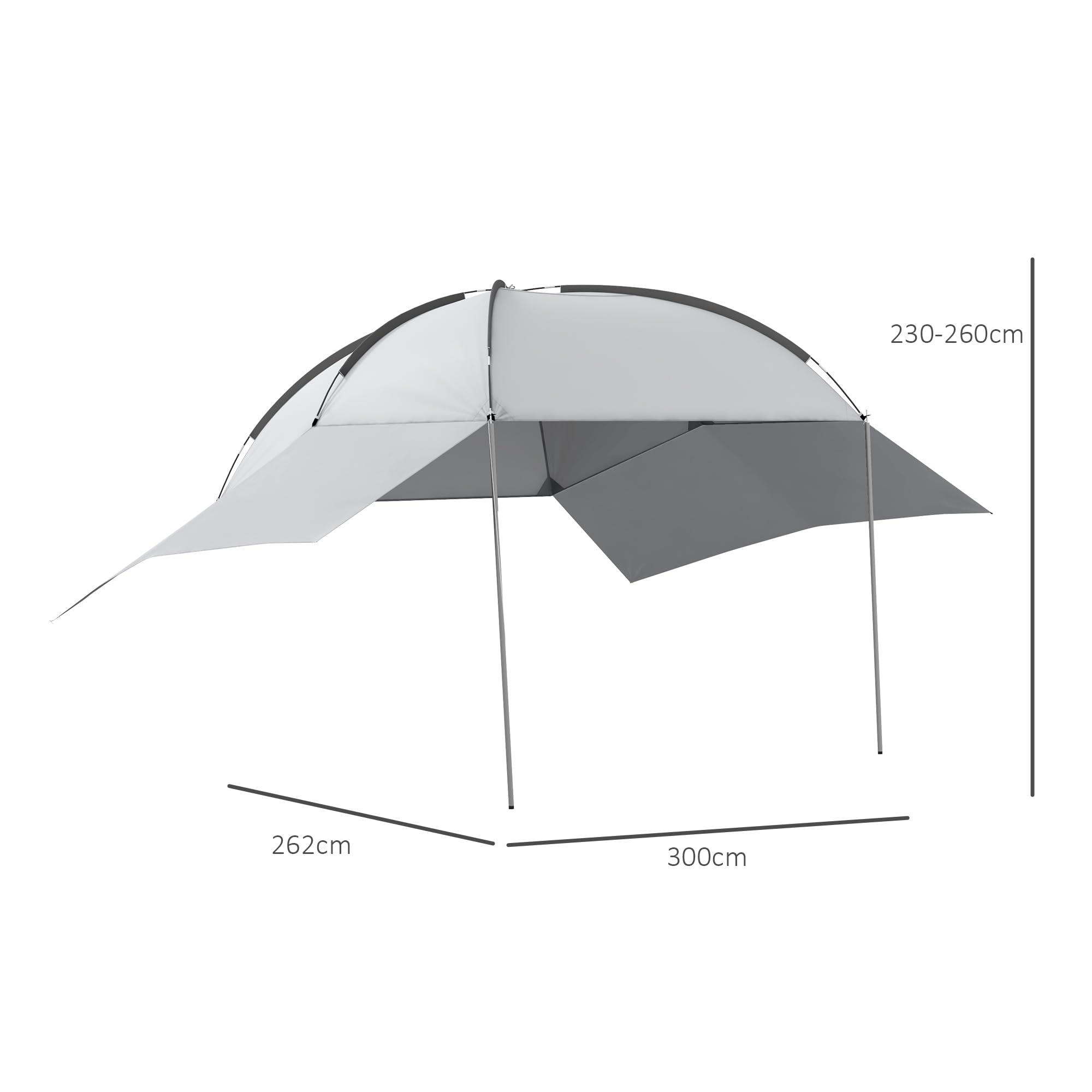 Outsunny Tendalina ad Arco Portatile con Pareti Laterali e Paletti Regolabili, Tenda per Auto in Poliestere, Acciaio e Fibra di Vetro, 300x262x230-260 cm, Grigio Chiaro