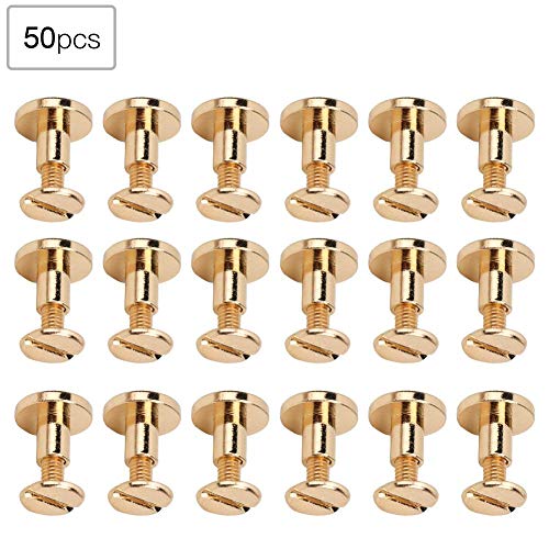 50pcs Leather Rivets Kit, Pure Copper Flat Head Rivets, Setting Tools 8mm (Gold)