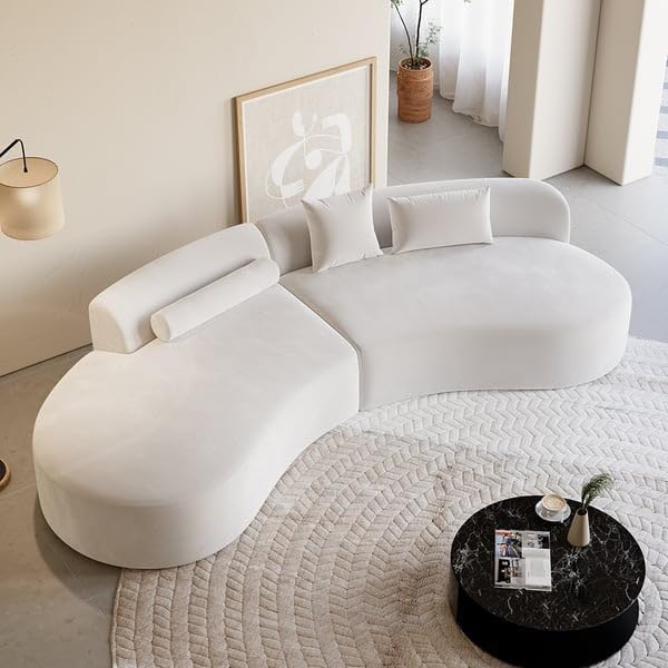 Image of Rosewood ! 2+2=4 Seater Classic Modern Living Room Interior Curved Style Chesterfiled Sofa Lounger 2-Pieces Style Sofa for Living Room, Office, and Hallway Colour (Off White)