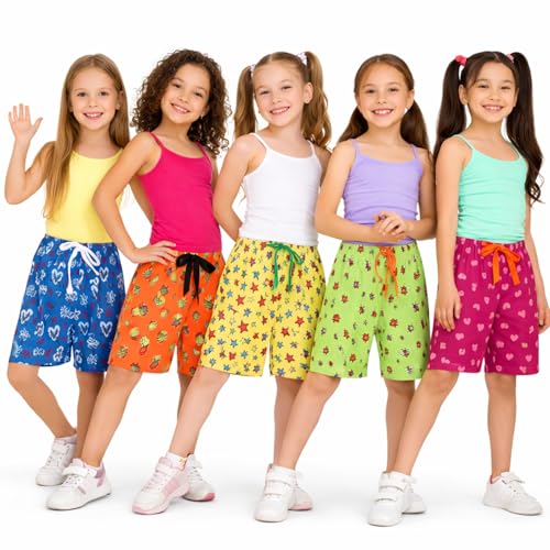 Image of T2F Girls Cotton Printed Shorts (Pack of 5)
