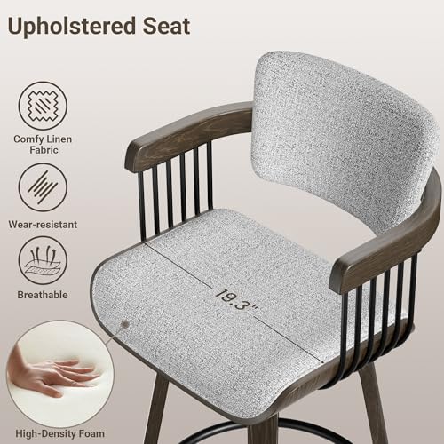 Butacos YaFiti, Set de 2, Giratorios, Altura 26 pulgadas, Tapizados en Tela de Lino, Asiento Acolchado, Espalda Ergonómica, Apoyabrazos de Madera, Patas de Madera Curvada, Reposapiés, Estilo Mid-Century Modern miniatura 6