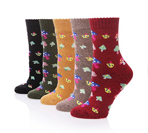 Velice Wool Socks for Women Merino Wool Boot Hiking Thick Thermal Warm Winter Crew Cushion Cozy Work Socks 5 Pairs