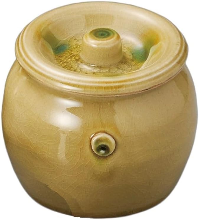 セトモノホンポ(Setomonohonpo) Yellow Kunzu No. 3 Lid [4.1 x 3.9 inches (10.5 x 10 cm), 16.9 fl oz (500 cc] | Condiment Jar |