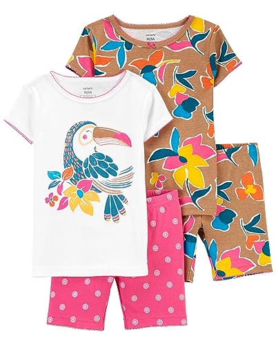 Carter's Toddler Girls 4pc Cotton Snug Pajamas PJs Set (Toucan/Multi, 5T)