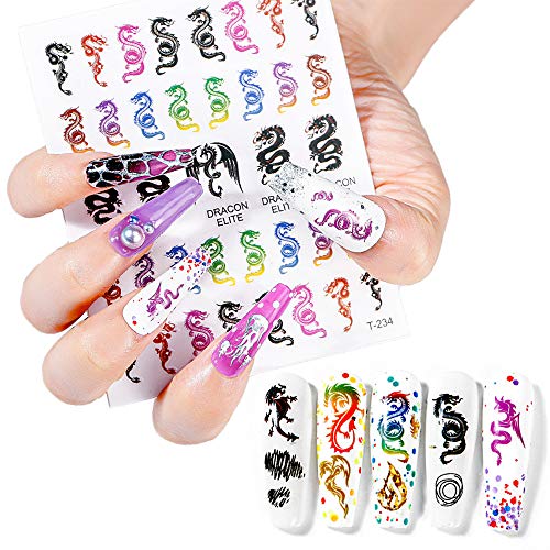 Kalolary 5pcs Dragon Element Nail Art Aufkleber, 3D Nagel Kunst Abziehbilder Selbstklebend Dragon Collection… – Bild 3