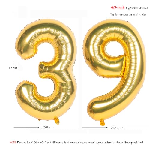 Image of 40 Inch gold Number Balloons 39 Helium Foil Mylar Balloon | Birthday Party banquet Decoration 39