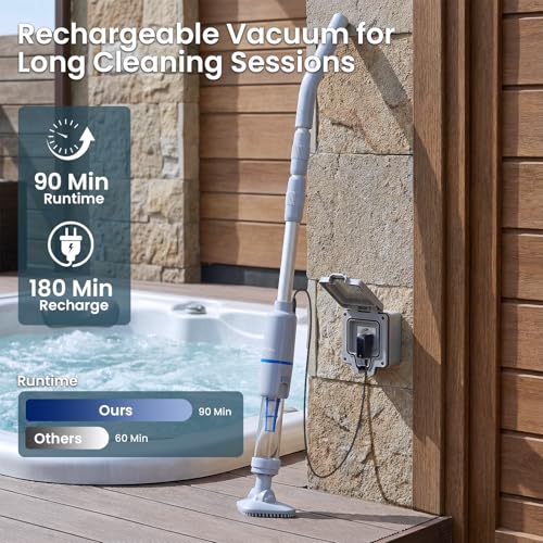 Image of Handheld Spa Hot Tub Vacuum 2026 Upgraded, 4-IN-1 Cordless Spa Vacuum Cleaner with 3 Brush Heads and Telescopic Pole, 90 Mins of Runtime, Rechargeable Small Pool Vacuum for Inground /Above Ground Pools