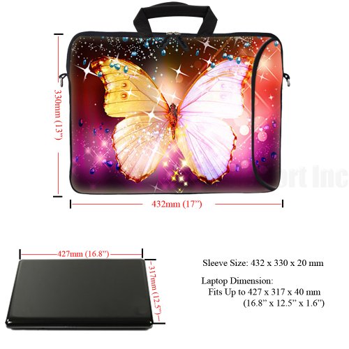 Meffort Inc 17 Inch Neoprene Laptop Bag with Extra Side Pocket, Soft Carrying Handle & Removable Shoulder Strap Fit 16" to 17.3" Size - Big Butterfly3