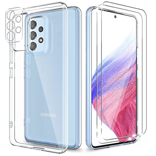 UYMO Handyhülle für Samsung Galaxy A53 5G hülle, Mit 2 Stück Schutzfolie & 1 Stück kameraschutz, Dünne Anti-Drop Weiche TPU Transparent Hülle, Anti-Kratzen, Fingerabdruck-ID Unterstützen - Klar Cover