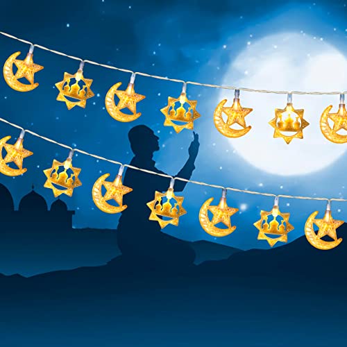 Ramadan Lights Star Moon String Lights 10Ft 20 LED Fairy Lights Battery Operated with 2 Modes Indoor Twinkle Ramadan Kareem and Eid Mubarak Decorations for Home Bedroom Eid al-Fitr Party