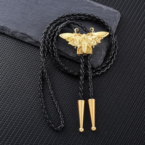 Image of Western Cowboy Bolo tie for Men Women Gold Silver Death Skull Moth Cross Bolo Tie Christmas Deer Rooster Wolf Necktie Gift