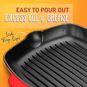 Nutrichef 11 enameled cast iron steak grill pan square skillet with drip spout for all cooktops perfect grill marks nccies47  urban country home decor