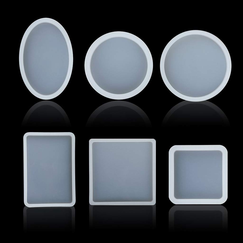 Usohiral Big Designs Square Round Silicone Resin Molds, Pack of 6