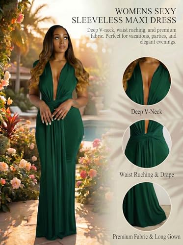 Image of Ekaliy Elegant Bodycon Dresses for Women Deep V Neck Maxi Dress Mermaid Long Dress
