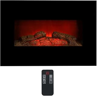 Memphis Elektrokamin mit Heizung - Elektroheizung 1800W - Kaminofen mit Fernbedienung und Timer - Elektroherd mit LED-Flammen - Wandmontage - Schwarz
