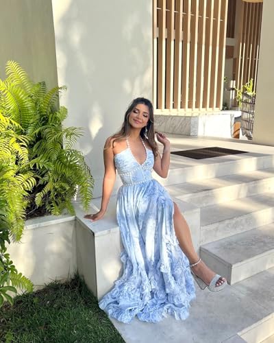 Floral Prom Dresses Ruffles Beaded Chiffon Evening Party Dress with Slit Elegant Party Gowns for Women2