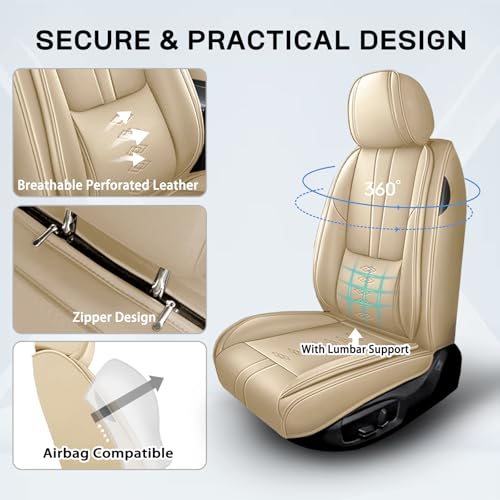 Image of Car Seat Covers for Neon,for Dodge Neon 2000-2005,Leather Front Seat Covers,Airbag-Compatible Car Seat Protectors,Waterproof Seat Cover for Cars(Beige,2PCS Only)