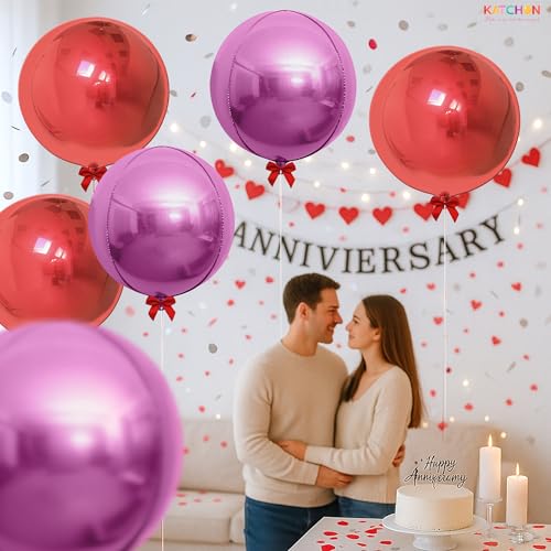 Image of KatchOn, Metallic Red and Pink Balloons - Big, 22 Inch, Pack of 6 | Valentines Balloons for Valentines Day Decorations | Galentines Balloons, Galentines Day Decorations | Birthday, Anniversary Decor