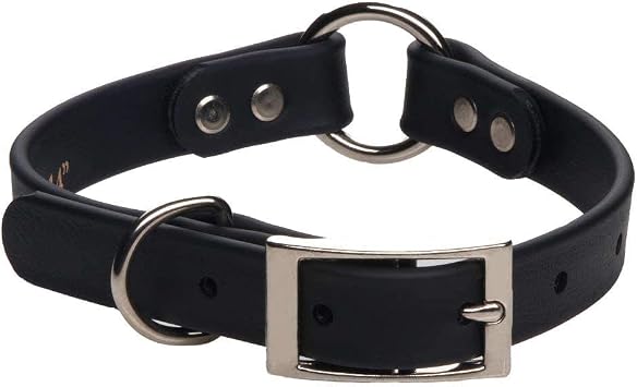 Mendota Pet Durasoft Imitation Leather Collar - Center Ring Dog Collar - Made in The USA - Waterproof, Odor Resistant - Black, 1 in x 16 in