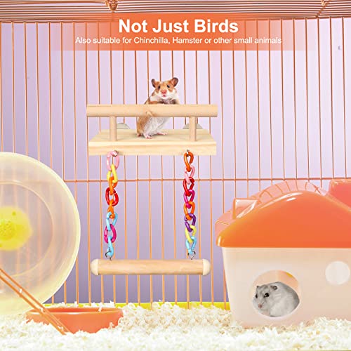 Image of FrgKbTm Bird Perches Cage Toys Parrot Wooden Platform Play Gyms Exercise Stands with Acrylic Wood Swing Ferris Wheel Chewing for Animals Green Cheeks, Baby Lovebird, Chinchilla, Hamster Budgie