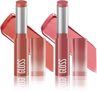 2Pc Butter Lipstick Tinted Lip Balm, Shine Moisturizing Plumper Lipstick for Women, Natural Nourishing Hydrating Lip Gloss Stain for Dry Lips, Lightweight Lip Liner Care Vegan Makeup, 06 & 07
