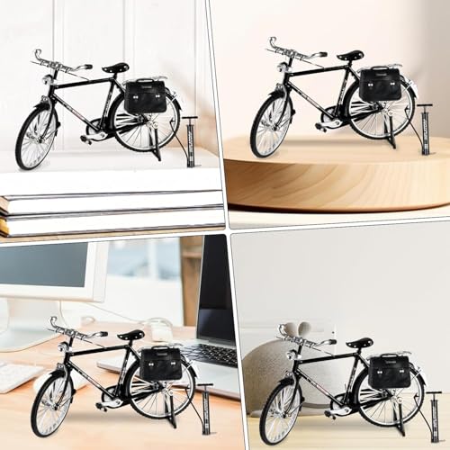 Image of CIRBOX Vintage Classic Bicycle Model Toy - Retro Metal Die-Cast Cycle with Pump & Briefcase Bag | Collectible Miniature Bike Showpiece for Home & Office Decor