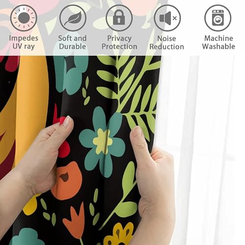 Jndtueit Rooster Window Treatment Tiers, Cartoon Hen Flower 2 Pack Windows Valances Farmhouse Design Window Treatment Decor, Colorful Chick Floral Cafe Curtains 84 Inch Length #TOP3