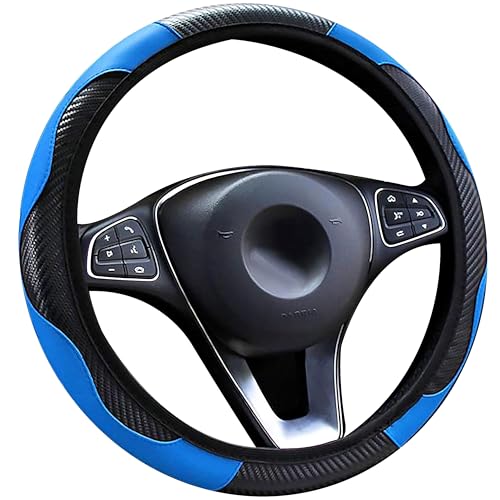 GOZINA Steering Wheel Covers, Anti-flip Microfiber Leather for Steering Wheel,Universal Size Fit 37cm-38cm/14.5inch-15inch,Steering Wheel Cover for SUV/Van/MPV/Car (blue-black)