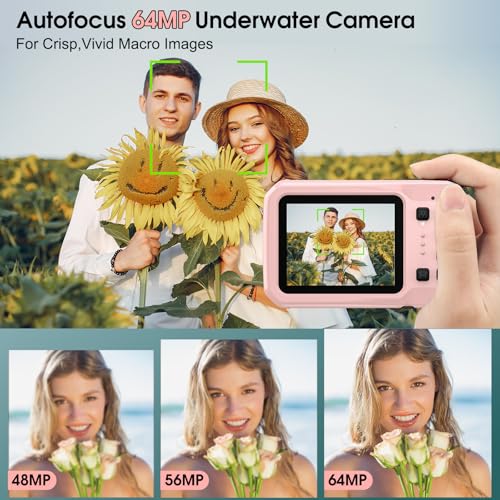 Image of 4K Underwater Camera, 64MP 16FT Waterproof Digital Camera with 16GB Card, Autofocus Floatable Waterproof Camera with IPS HD Screen, 16X Digital Zoom, Fill Light, for Surfing,Snorkeling,Swimming,Pink