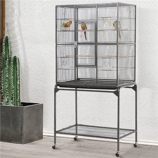 Abician Cage à Oiseaux Grande Cage pour perroquets 63'' avec Support pour Extérieur Intérieur 81 x 47 x 160 cm