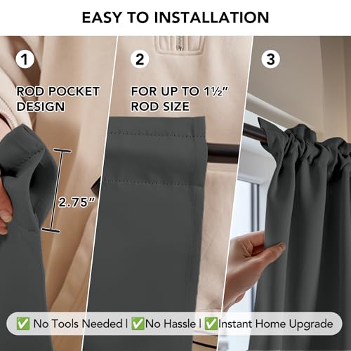 Image of Deconovo Rod Pocket Blackout Curtains Room Darkening Thermal Insulated Curtains 38x45 Inch Dark Grey 2 Panels