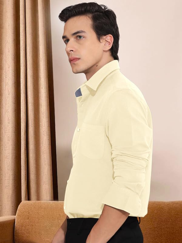 Image of Pinkmint Cotton Men's Shirt l Soild Casual Shirt l Long Sleeve Office Wear Shirt l Spread Collar Regular Fit Shirt Purple
