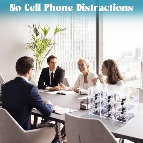 Image of Layhit Clear 9 Slots Cell Phone Locker Box for Classroom Clear Acrylic Cell Phone Storage Cabinet Bin with Door Locks for Classroom School Students Office Factory Employees