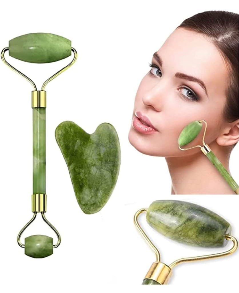 SJ STORE Marble Jade roller Face Massager Double Rollers Antiaging Face Eye Neck Foot Massage Tool Stimulating Blood Flow (Green)