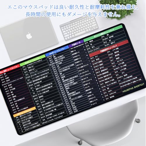 Newseego ショートカットキー マウスパッド 日本語 ゲーミングマウスパッド キーボードパッド 超大型 薄型 滑り止め 水洗い ズレない 耐久性良い Excelオフィス ゲーム 仕事用 ブラック 800*400mm